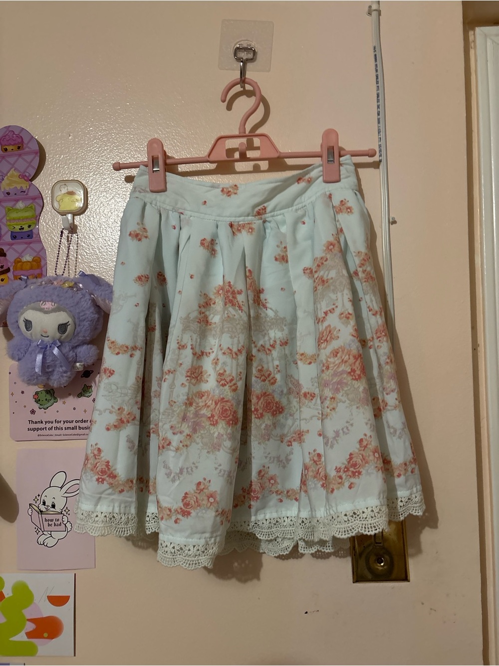 LIZ LISA Pastel Blue Floral Lace Trim Skirt